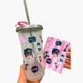Duo — Vaso Glitter Plata + Plantilla de Stickers Personalizada