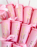 Vasos Rosas Para Damas de Honor y de Novia Con detalles color Oro