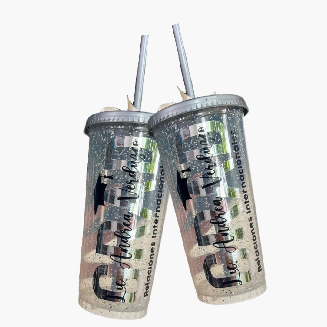 Vaso Glitter Plata Personalizado