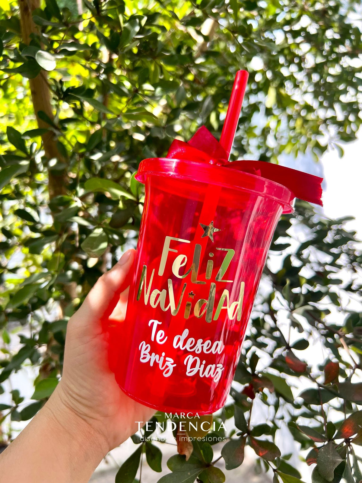 10 Vasos Navideños Personalizados Rojos con Nombre