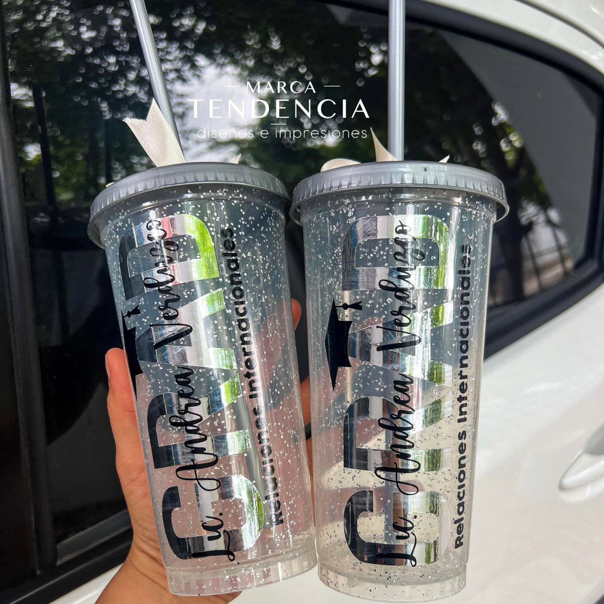 Vaso Glitter Plata con Nombre, Generación y Carrera - Desde 10 piezas