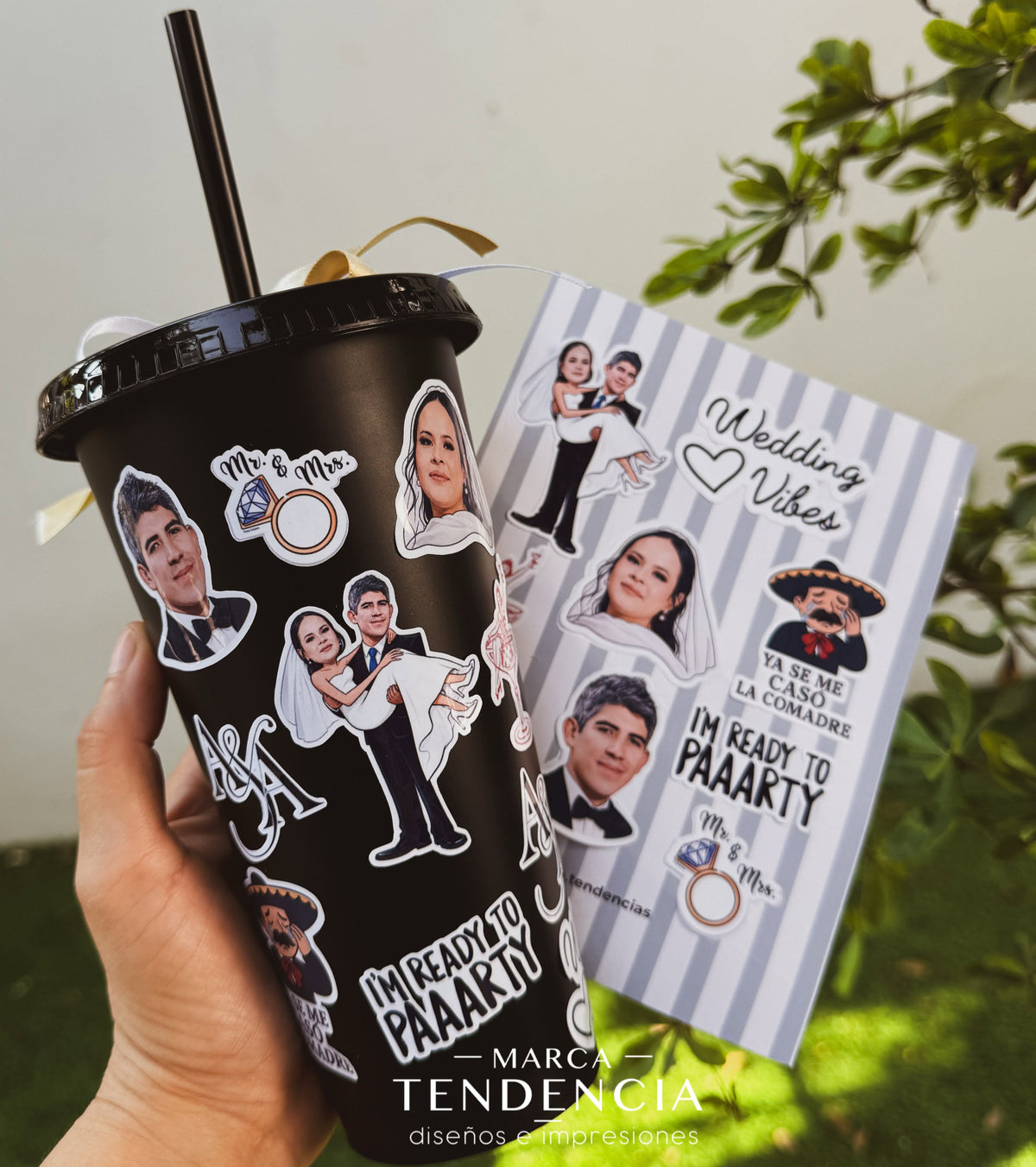 Vaso Negro con Plantilla de Stickers para Personalización - Desde 10 pares