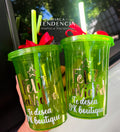 10 Vasos Navideños Personalizados Verdes con Nombre