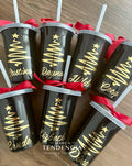 10 Vasos Navideños Personalizados Negros con Nombre
