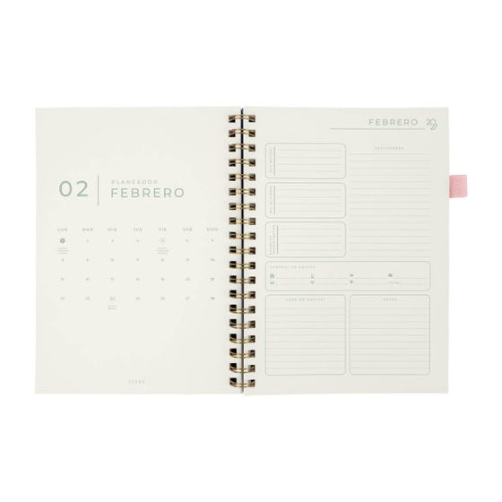 Agenda semanal 2027 personalizada con bolígrafo | Rosa